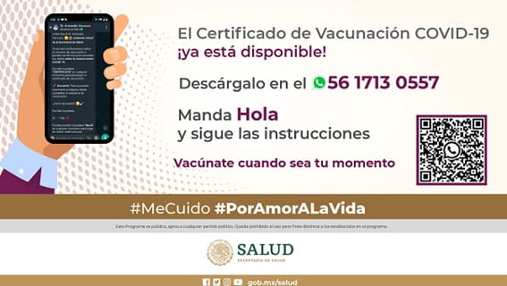 Pasos para obtener el certificado de vacunación a través de whatsapp en SLP
